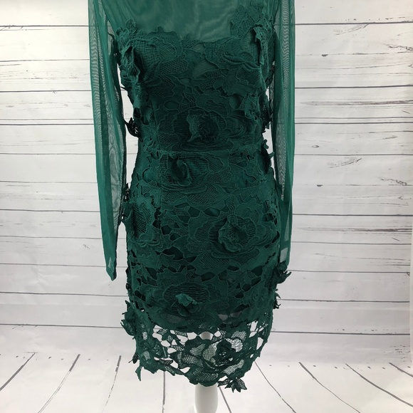 👻 Green lace sheer bodycon dress - Picture 2 of 7